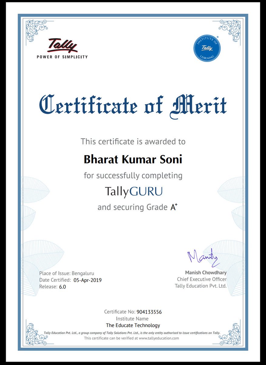 tally certificate