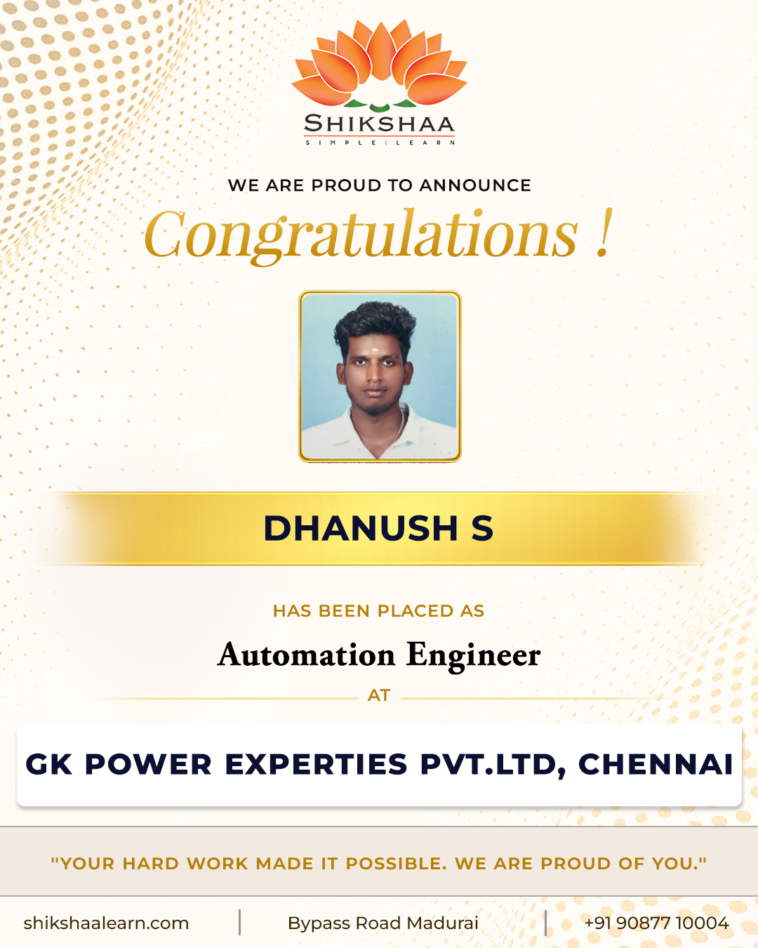 Dhanush S | Automation Engineer at GK Power 