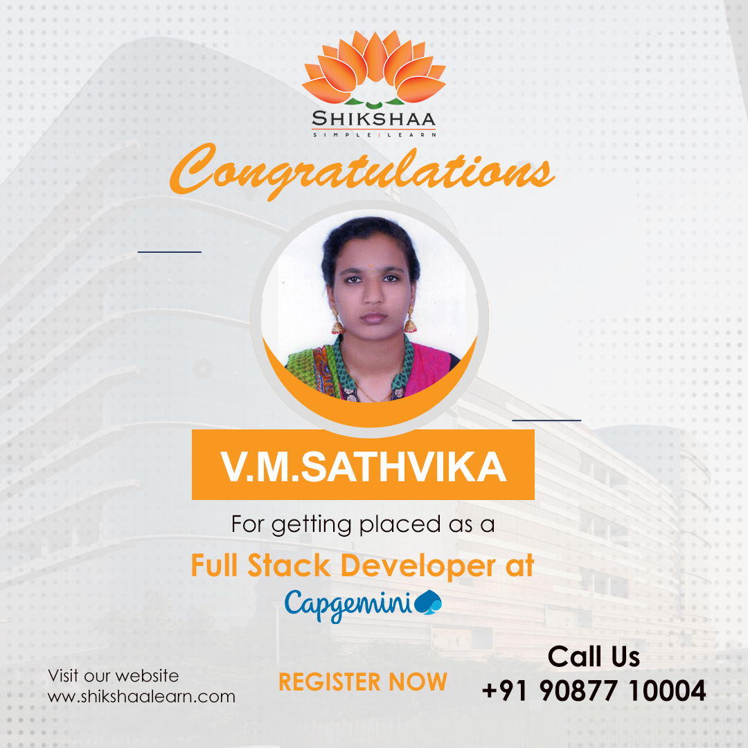 Our student success - V.M. Sathvika placed as Fullstack Developer at Capgemini.