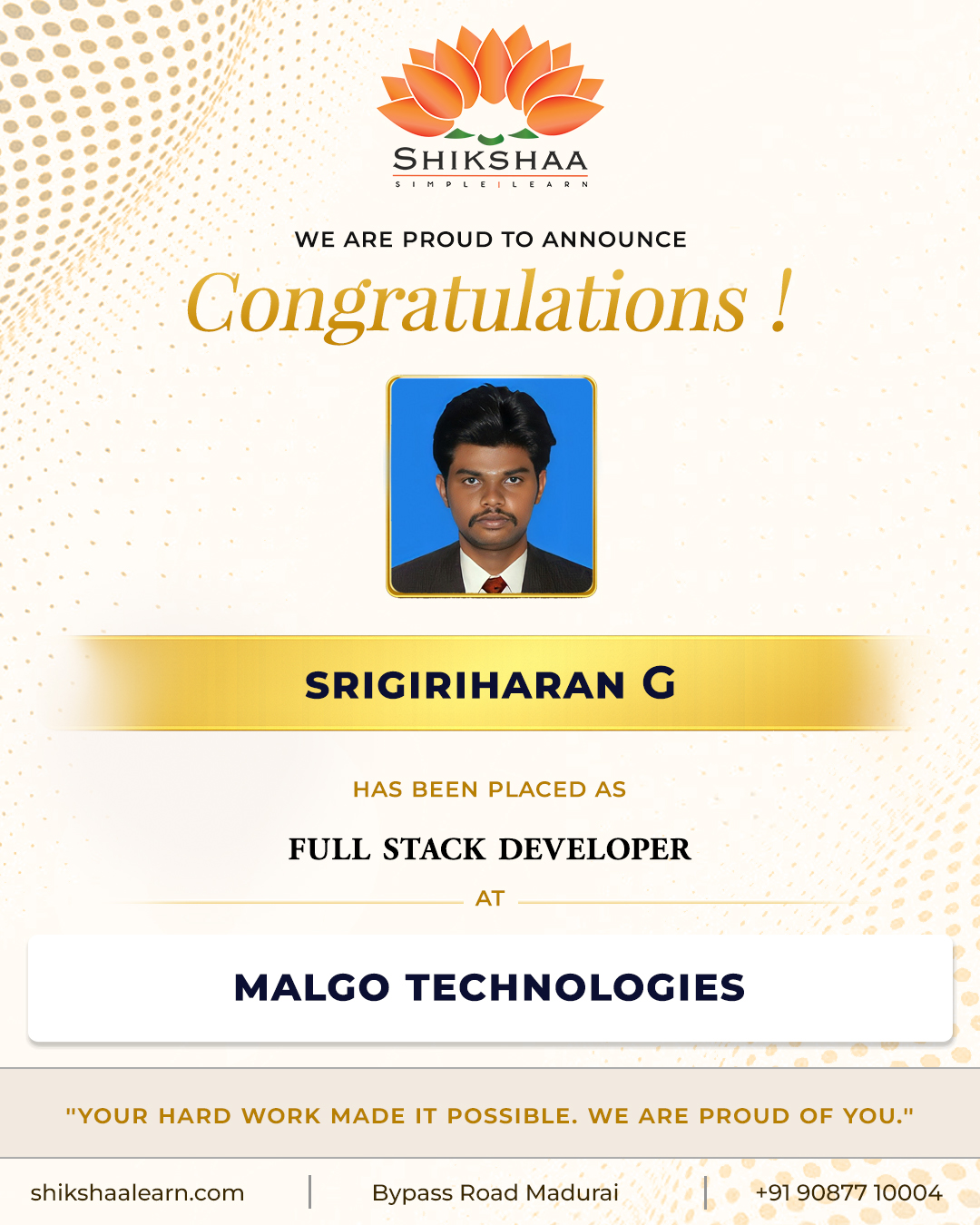 Srigiriharan G — Full Stack Developer | Placed at Malgo Technologies 